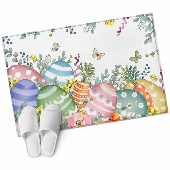 Easter Eggs Washable Area Rug 2 x 3 ft Spring Colored Eggs Floral Leaf Butterfly, Soft Non Slip Rugs Stain Repellent Indoor Felt Carpet for Living Dining Room Bedroom Home Office