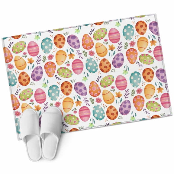 Easter Eggs Washable Area Rug 2 x 3 ft Spring Purple Orange Pink Green Eggs Floral Leaf, Soft Non Slip Rugs Stain Repellent Indoor Felt Carpet for Living Dining Room Bedroom Home Office