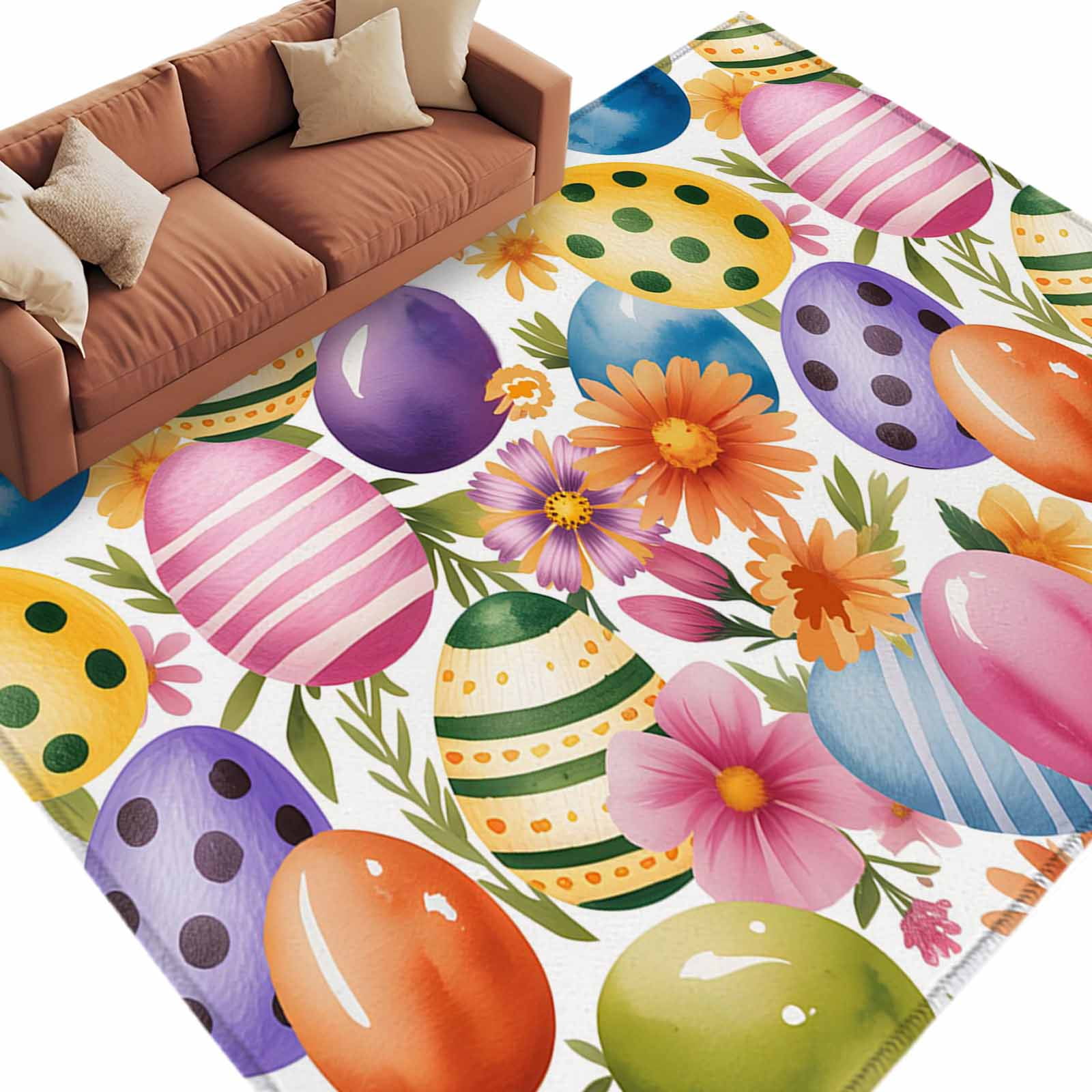 Easter Colors Rag Rug Easter Eggs Washable Area Rug 6 x 9 ft Spring Green Blue Pink Dots ...