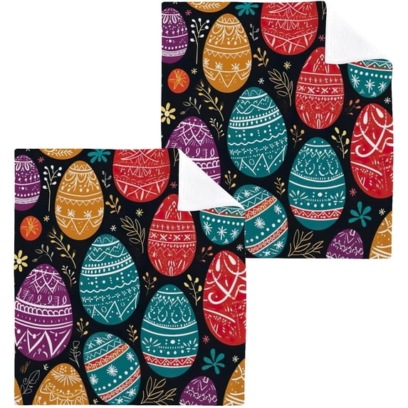 Easter Eggs Washcloths Set of 2-12 x 12 inch Pure Cotton Wash Cloth Highly Absorbent and Soft Fingertip Towels Face Cloths for Bath, Spa Wash cloth