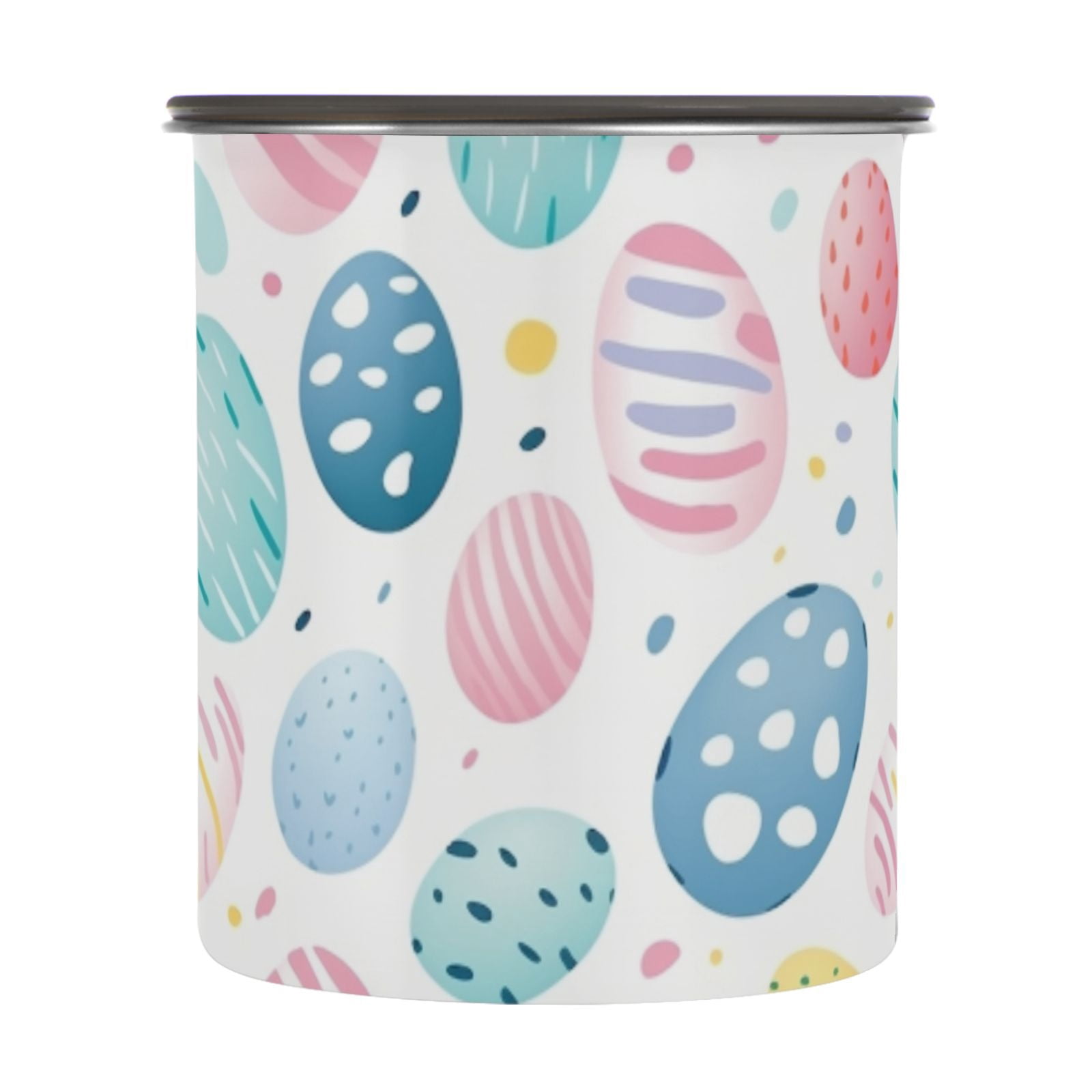 Easter Eggs Watercolor Airtight Coffee Bean Canister 30oz Food Storage Containers with Lids For Gournd, Tea, Sugar, Flour, Rice, Cereal, Candy Cookie Jar