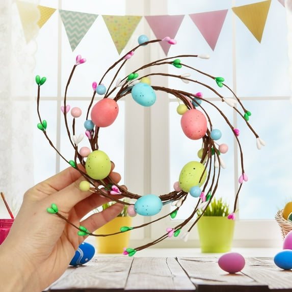Easter Eggs Wreath For Front Door 7.87inch,Artificial Pastel Colored Egg Wreath for Spring Summer Home Wedding Holiday Party Decor