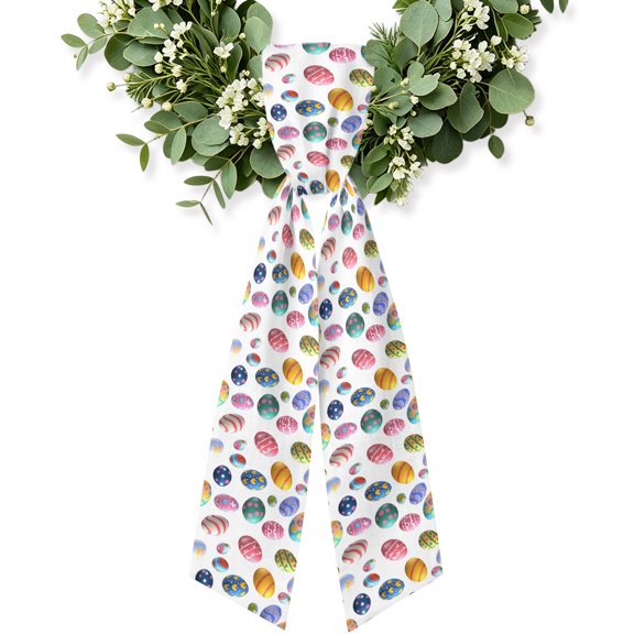 Easter Eggs Wreath Sash for Front Door, Decorative Seasonal Bows Ribbons, Colorful Egg Love Heart Polka Dots Holiday Wreath Accessories for Home Thanksgiving Fall Christmas Decorations