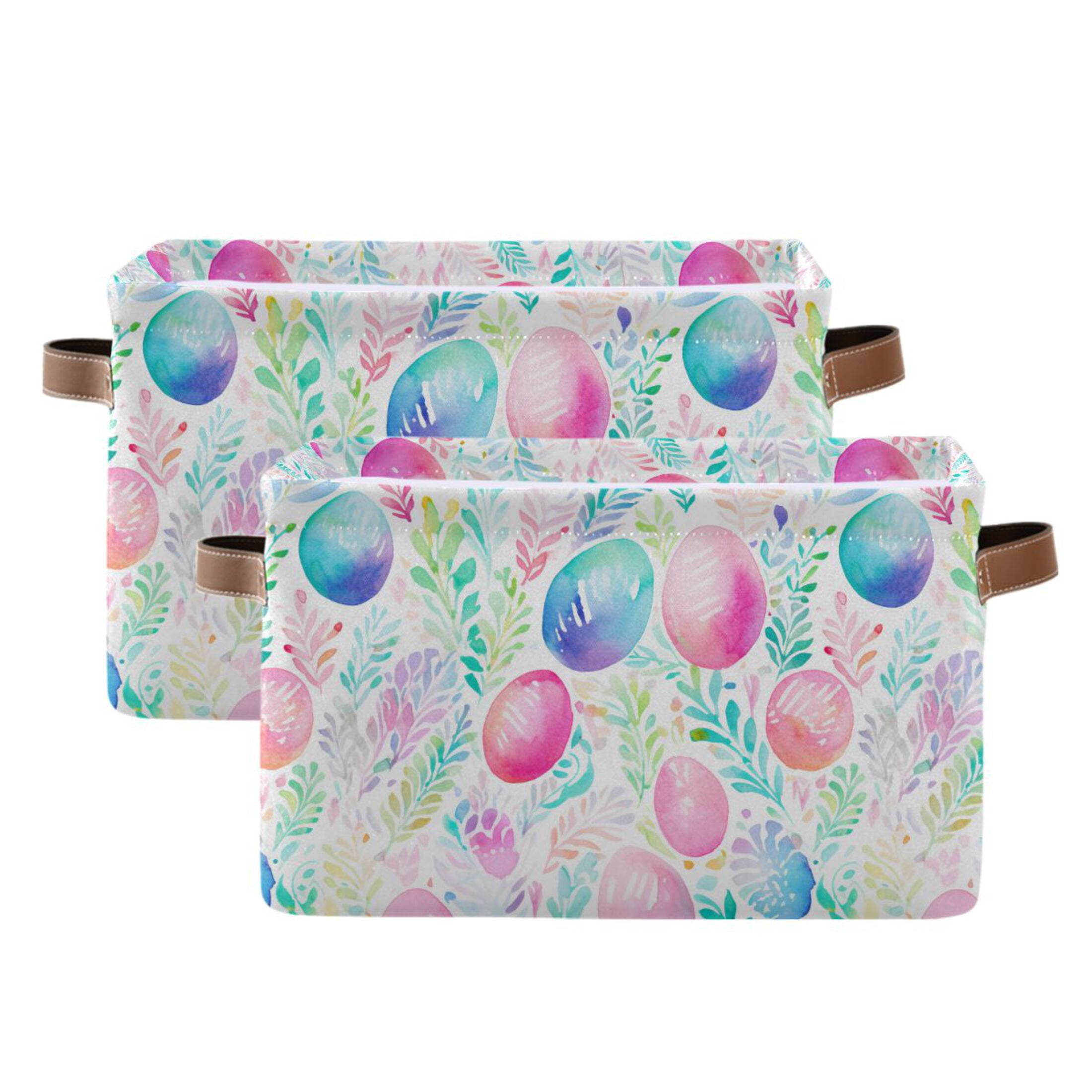 Easter Eggs and Leaf Storage Bins with Handle Fabric Organizer Basket Foldable Box 2 Pack 14.2x10.2x8.3