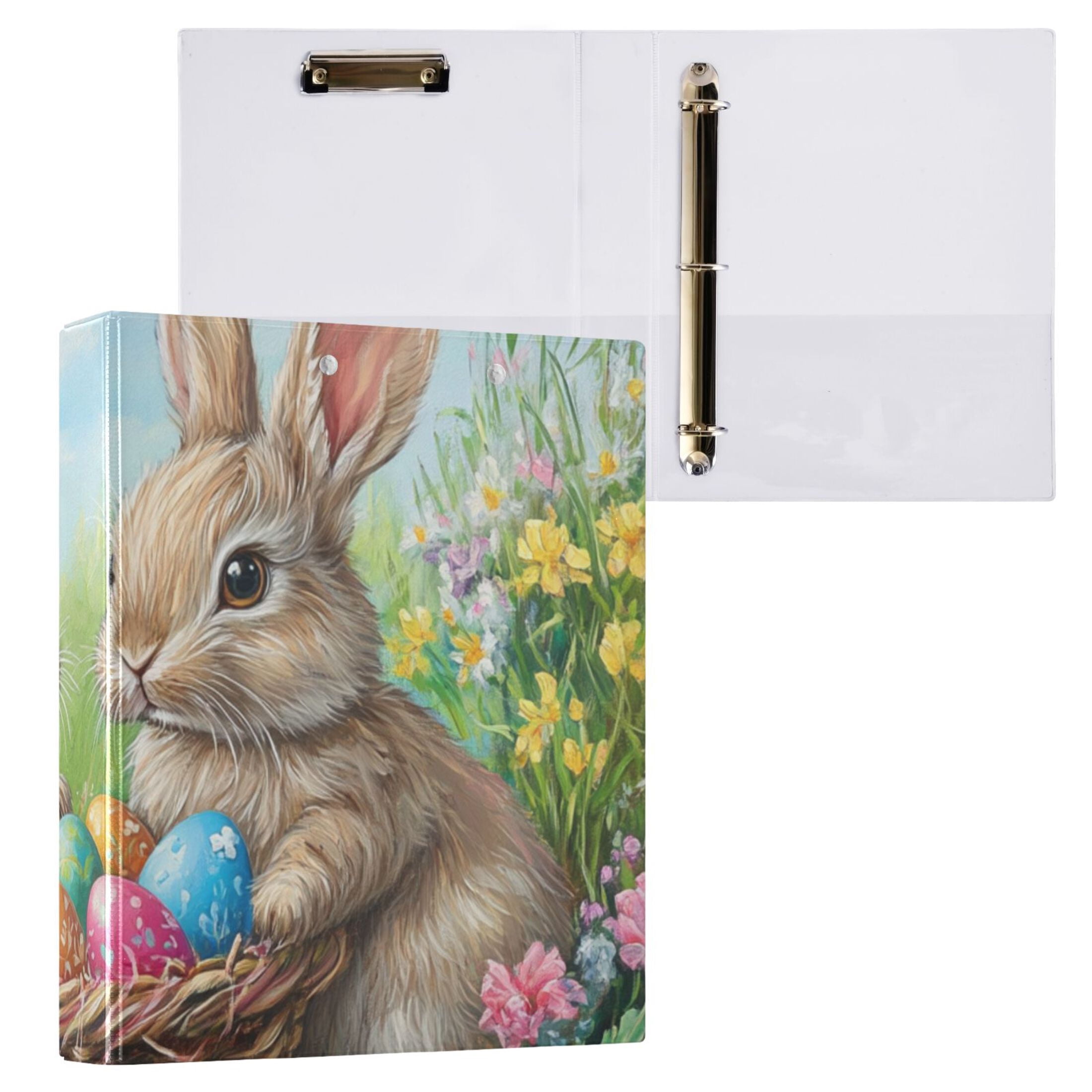 Easter Eggs and Rabbits 3 Ring Binders 1.5 inch Hardcover File Folders with Interior Pockets A4 Size Organizer for School Office Hospital Set of 2