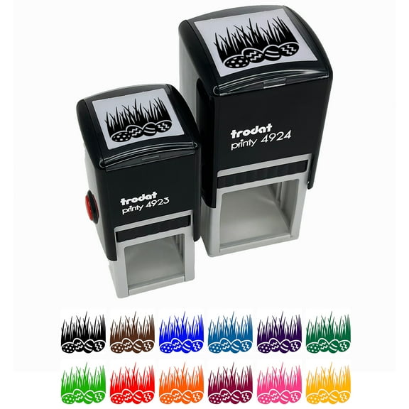 Easter Eggs in Grass Self-Inking Rubber Stamp Ink Stamper - Orange Ink - Small 1 Inch