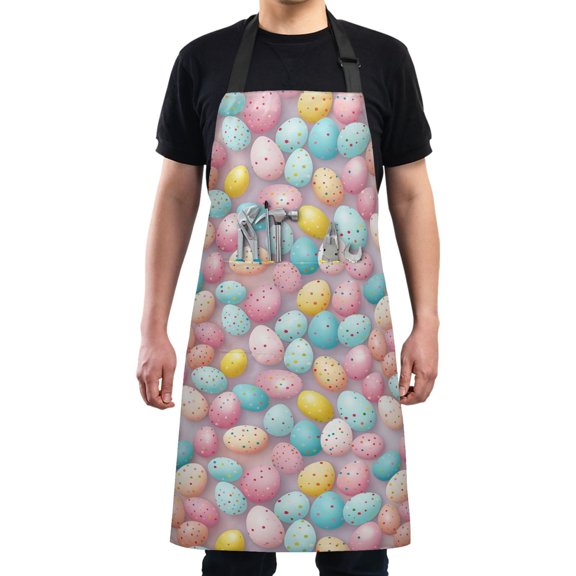 Easter Eggs with Colorful Dots Kitchen Apron with 2 Pockets Adjustable waterproof Cooking Aprons for Women Men Chef