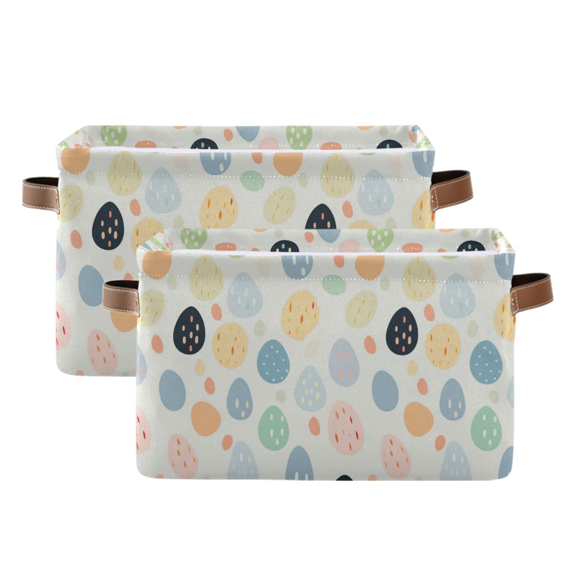 Easter Eggs with Dots Storage Bins with Handle Fabric Organizer Basket Foldable Box 2 Pack 14.2x10.2x8.3