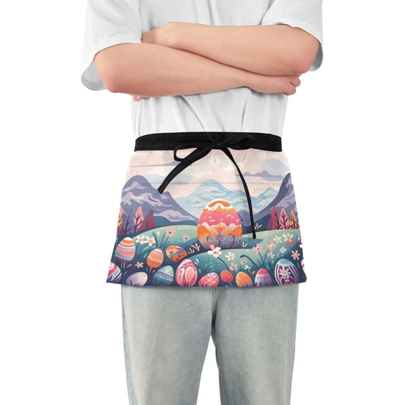 Easter Eggs with Mount Server Apron with 3 Pockets Waterproof Waitress Waist Short Apron for Man Woman 12 Inches