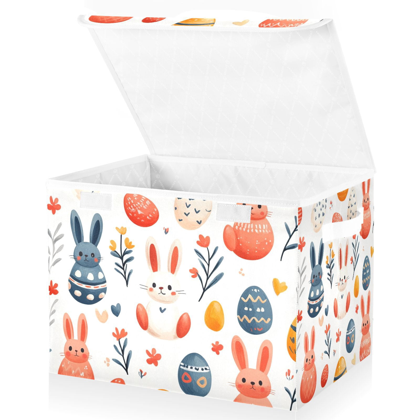 Easter Eggs with Rabbits Storage Basket for Shelves Foldable Container Organizer for Organizing Toys Clothes Books with Handles