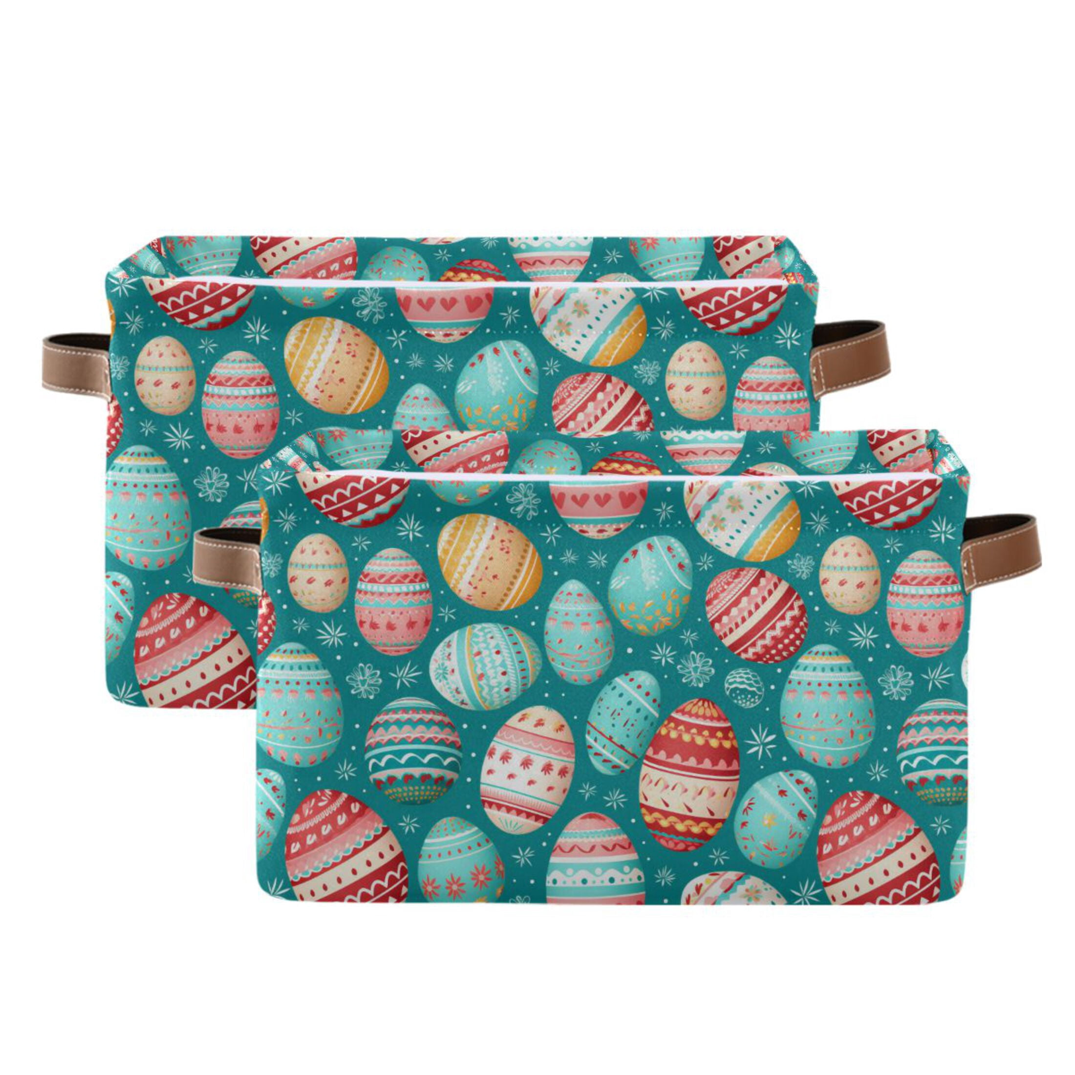 Easter Eggs with Snow Storage Bins with Handle Fabric Organizer Basket Foldable Box 2 Pack 14.2x10.2x8.3