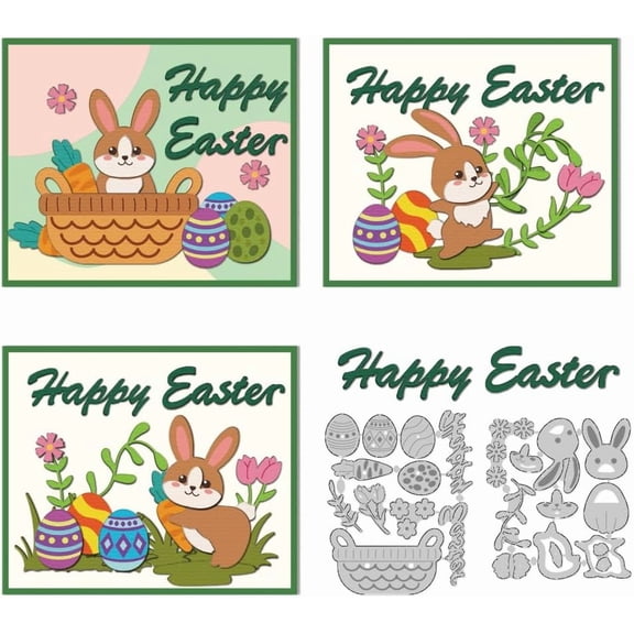 Easter Elements Words Dies Cuts Carbon Easter Rabbit Steel Cutting Dies Card Making Stencils Template for DIY Embossing Scrapbooking Craft Paper