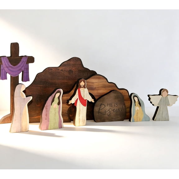 Easter Empty Tomb Decor He is Risen Easter Scene and Cross Decoration Religious Table Centerpieces Christian Tomb Wood Jesus Gift for Home Office Design 3