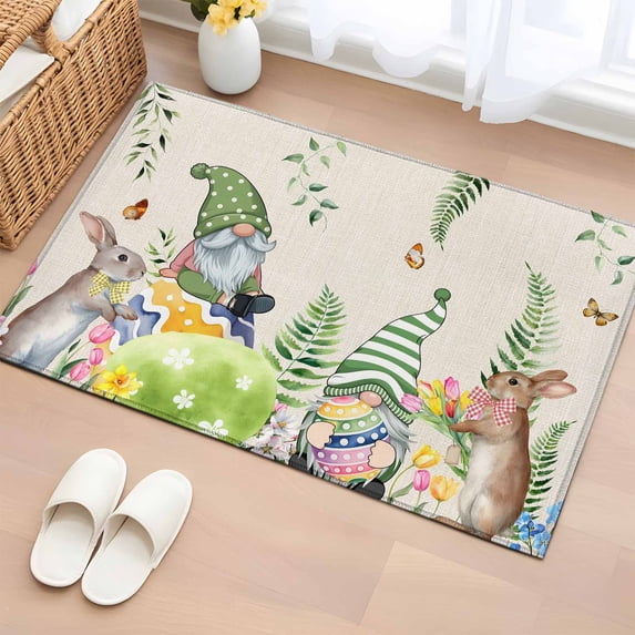 Easter Entryway Rug 2'x3' Non Slip Front Door Mats, Eggs Gnomes Bunny Elegant Pastoral Rustic Entrance Rugs Indoor Outdoor Carpet, Washable Floor Mats Small Area Rug for Bedroom Kitchen