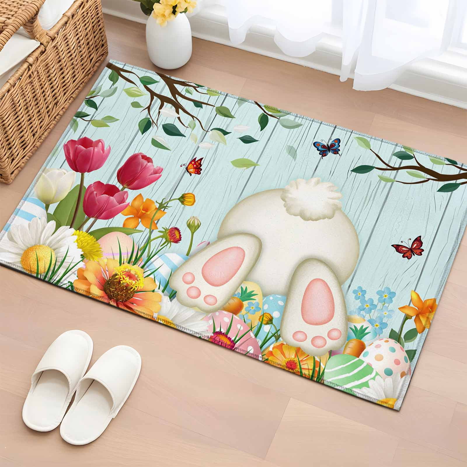 Easter Decor Rug Easter Entryway Rug 2'x3' Non Slip Front Door Mats, Spring Watercolor ...