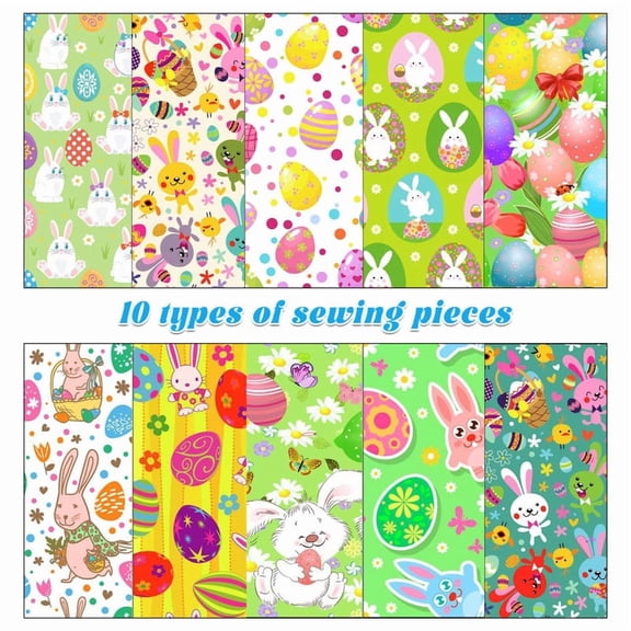 Easter Fabric, 10 Pieces Of 50 X 50cm Large Piece Fabric Set, Easter Bunny Easter Egg Decoration Fabric Printed Patchwork Fabric Block, Suitable For Easter Sewing, Home And Party Decoration Supplies