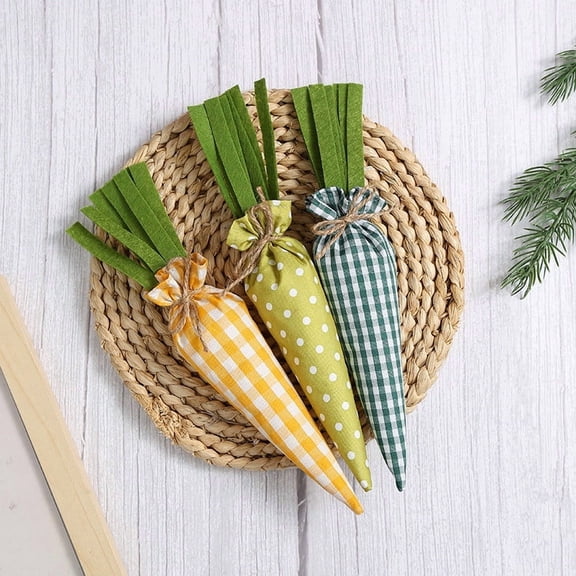 Easter Fabric Carrot Ornament, Plaid Polka Dot Pattern Design, Soft Filled Cloth Structure, Lightweight Festival Display Piece, Tabletop Tiered Tray Accent, Spring Holiday Household Decor