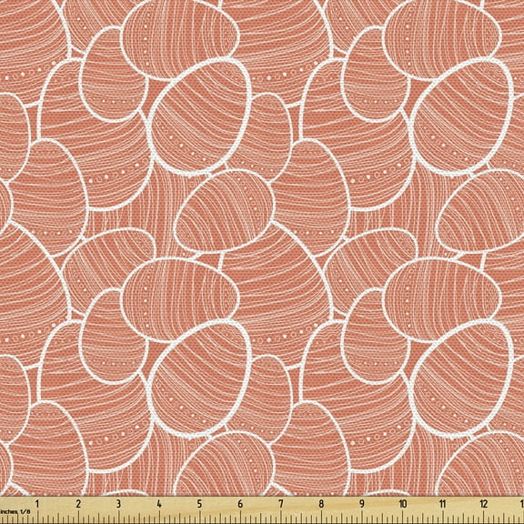 Easter Fabric by the Yard Upholstery, Ornamented Silhouette Easter Eggs Pattern as Jumbled Overlapped, Decorative Fabric for DIY and Home Accents, 3 Yards, Burnt Sienna and White by Ambesonne