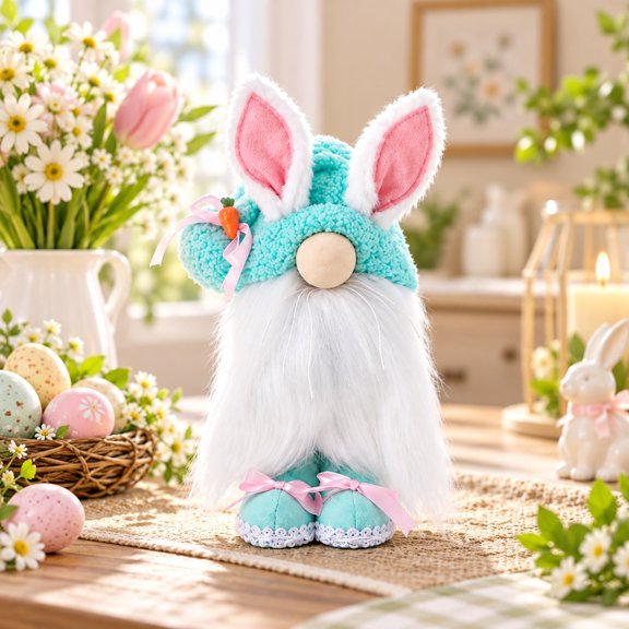 Easter Faceless Bunny Plush Figurine, Soft Seasonal Animal Doll for Spring Window Display Tabletop Home Decor and Home Decor Decorations
