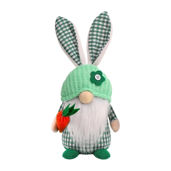 Easter Faceless Doll Checkered Rabbit Ear Desktop Ornament Holiday Decor, Rabbit-Shaped Easter Fairy Decoration, Centerpiece for Easter Table, Green