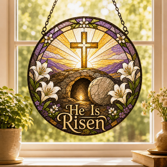 Easter Faith Suncatcher Stained Glass Window Hanging, Christian Catholic Gift