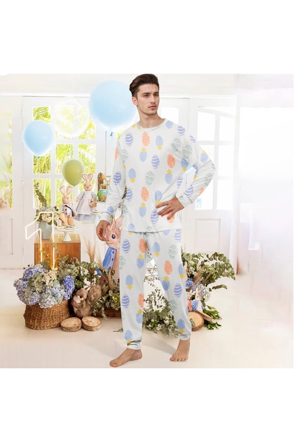 Easter Family Matching Pajamas Cute Bunny Ear Print Long Sleeve Top & Pants Sleepwear Men XL