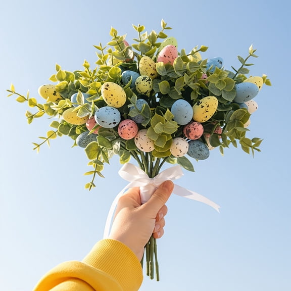 Easter Faux Egg Artificial Flower, Lightweight Plastic Fake Flowers – Long-Lasting Seasonal Decor for Vase, Table Centerpieces & Spring Home Styling