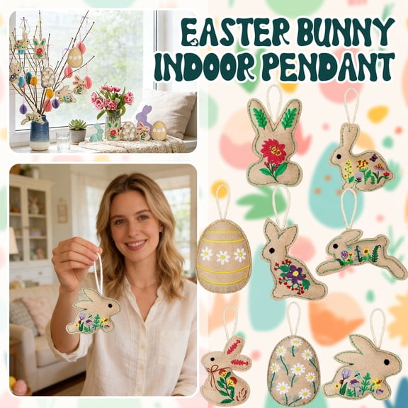 Easter Felt Bunny Decorations, 8-Piece Easter Hanging Ornaments, Festive Spring Home Decor For Easter Eggs Bunny Party Supplies, Indoor Outdoor Wall Door Decorations