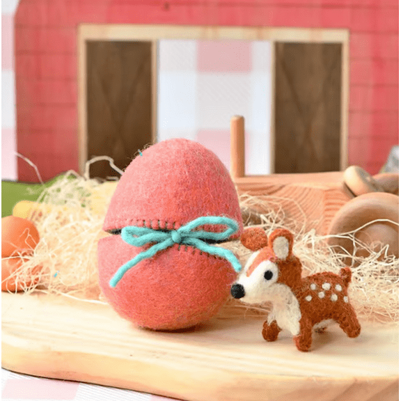 Easter Felt Egg with Hidden Surprise Inside - Handmade Wool Felt Egg Opens to Reveal Miniature Animal, Pastel Spring Decor for Holiday Table & Basket