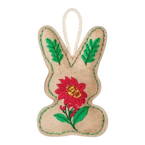 Easter Felt Ornaments for Tree, Red Flower Embroidery Easter Rabbit Hanging Baubles for Spring Party Home Decor