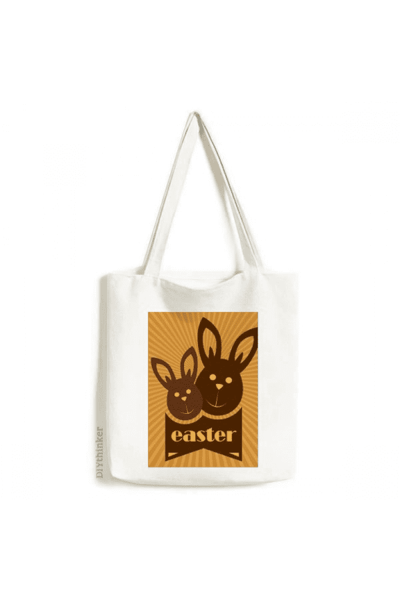 Easter Festival Brown Bunny Pattern Tote Canvas Bag Shopping Satchel Casual Handbag