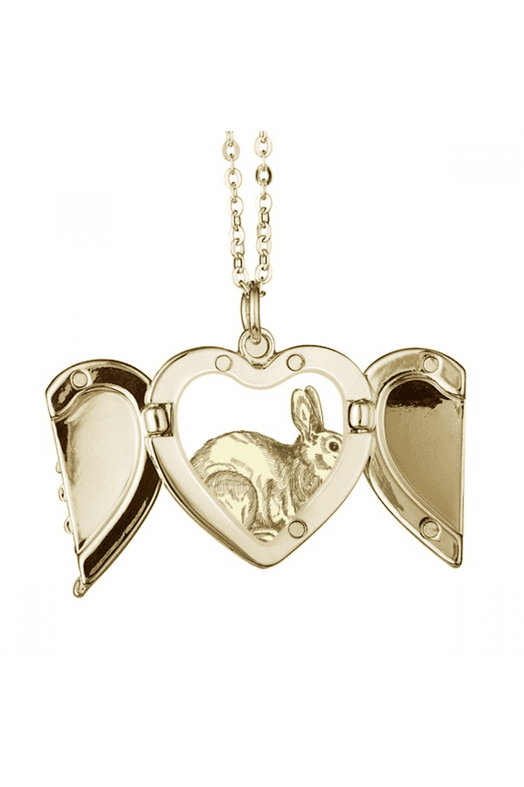 Easter Festival Bunny Culture Folded Wings Peach Heart Pendant Necklace