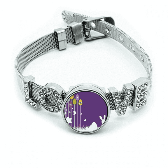 Easter Festival Purple Bracelet Wristband Crystal Love Adjustable Bangle