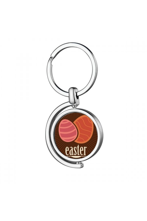 Easter Festival Red Egg Pattern Rotating Keychain Metal Keyring Holder