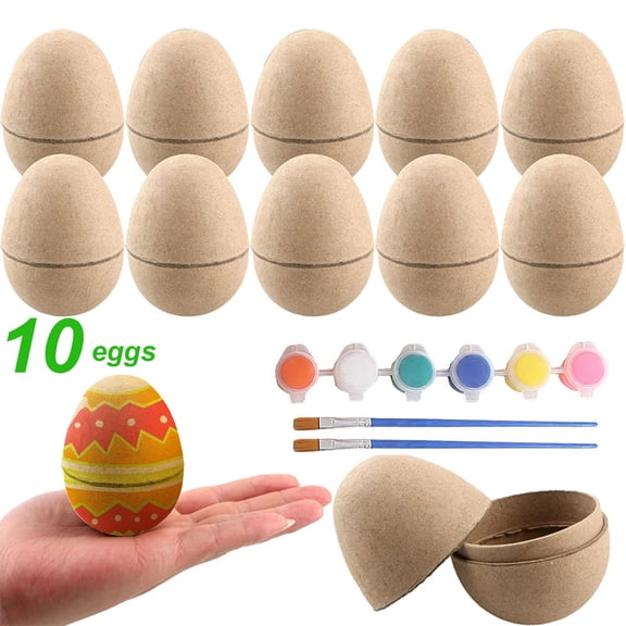 Easter Fillable Paper Pulp Egg Painting Kit with 10 Eggs 6 Colors Acrylic Paint and 2 Brushes for DIY Crafts Easter Egg Hunt and Family Activities