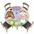 thumbnail image 1 of Easter Fitted Tablecloth with Elastic Edged, Round Table Cloth for Dining Table, Spring Easter Eggs Bunny Colorful Wooden Grain Waterproof Oil Proof Table Cover for Indoor Outdoor 36"-44", 1 of 8