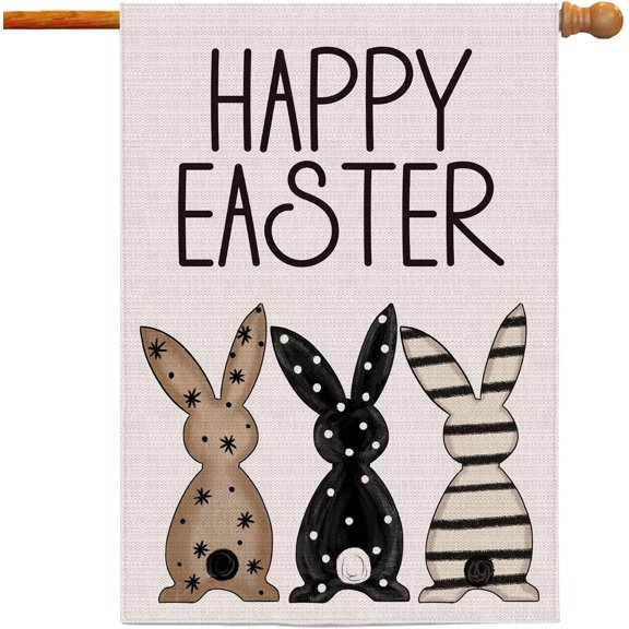 Easter Flag 28x40 Inch Double Sided Outside, Black Bunnies Flag Burlap Happy Easter Welcome Yard Decorations Outdoor