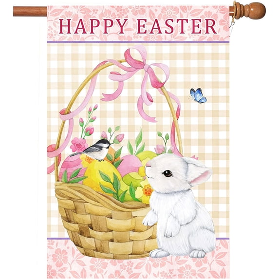 Easter Flags,Easter Garden Flag 28 x 40 Inch Double Sided Easter House Flags Welcome Spring Outdoor Easter Bunny Burlap Yard Flags with 2 Grommets