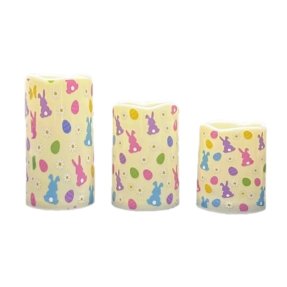 Easter Flameless Candles with Remote, Glass LED Pillar Candles Flickering Battery Operated Spring Home Table Decor Set of 3