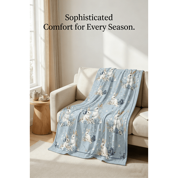 Easter Throw Blanket with Hydrangea Bunny, Soft Flannel Easter Blanket for Adults, Spring Floral Rabbit Fuzzy Cozy Blankets for Couch Sofa, 40x50 Inch