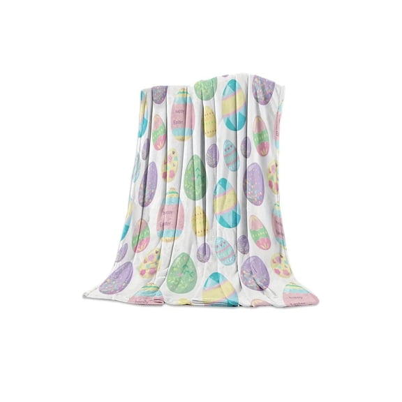 Easter Flannel Sofa Blanket, Cute Bunny & Colorful Eggs Pattern, Soft Comfortable Home Decoration Blanket, Holiday Gift for Family Gatherings