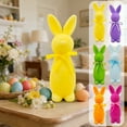 thumbnail image 1 of Easter Flocked Bow Standing Bunny Figurine - Soft Simulated Plush Rabbit Ornament, Spring Home Decor for Mantel/Tabletop/Party, Adorable Easter Decoration for Indoor Outdoor Use, 9*3in, Yellow, 1 of 8