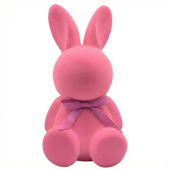 Easter Flocked Bunnies Figurine Flocked Easter Rabbit Decor Spring Tables Decoration Centerpieces Indoor Easter Decorating Bunnies for Home Office Party Supplies(Pink)