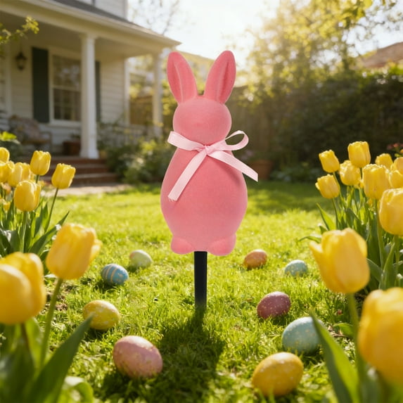 Easter Flocked Bunny Decorations Easter Garden Stakes Rabbits Spring Garden And Yards Decorations