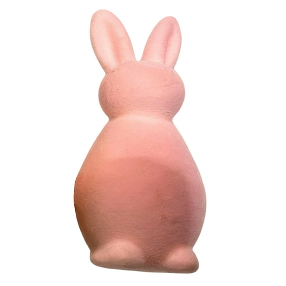 Easter Flocked Bunny Figurine 3.94in for Tabletop Shelf Decor, Soft Plush Look Rabbit Easter Decorations for Home Spring Display