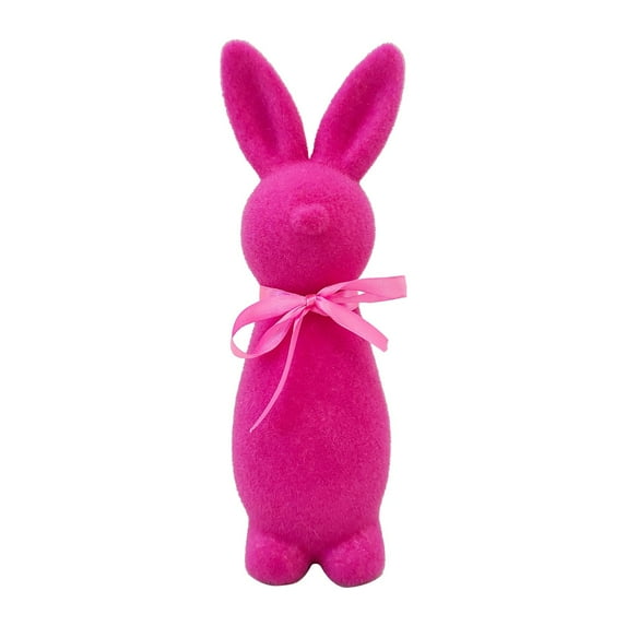 Easter Flocked Bunny Figurines with Bow Ties, 9.86 Inch Adorable Rabbit Tabletop Decor for Spring & Easter, Cute Home & Garden Ornaments for Easter Celebration