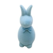 Easter Flocked Bunny with Flocked Bunny Statue, Easter Bunny Decoration with Bow, Cute Easter Bunny Statue, Tabletop Home Decor, Garden Decor, Easter Celebration Bunny Decoration