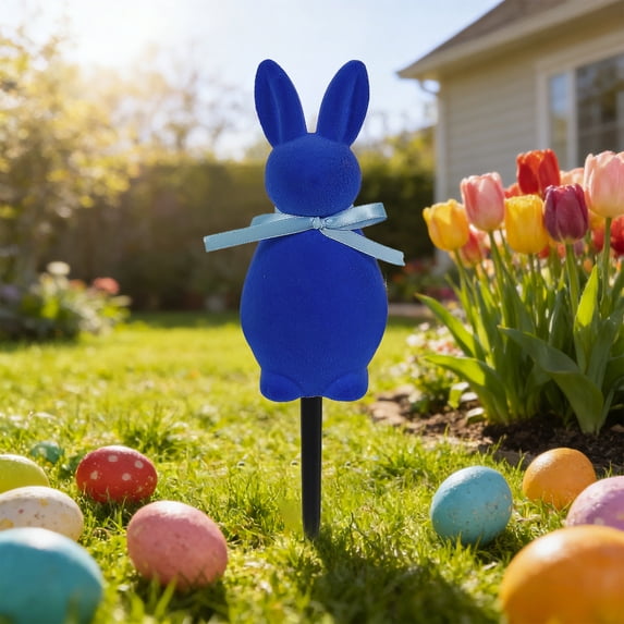 Easter Flocked Bunny Garden Stake – Fuzzy Bunny Outdoor Yard Decor, Spring Holiday Lawn and Garden Decor Festive Stake Outdoor Easter Spaces