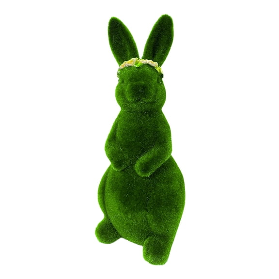 Easter Flocked Bunny Ornament Green - Standing Fuzzy Rabbit Figurine, Tabletop Shelf Decor for Easter Home