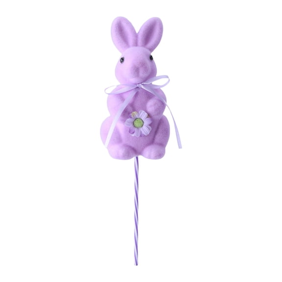 Easter Flocked Bunny Picks – 7.9" Easter Bunny Floral Stems with Daisy Accent, Pastel Flocked Bunny Figurine with Bow Tie, Standing Foam Rabbit Figurines Tabletop Ornament, Spring Home Decor
